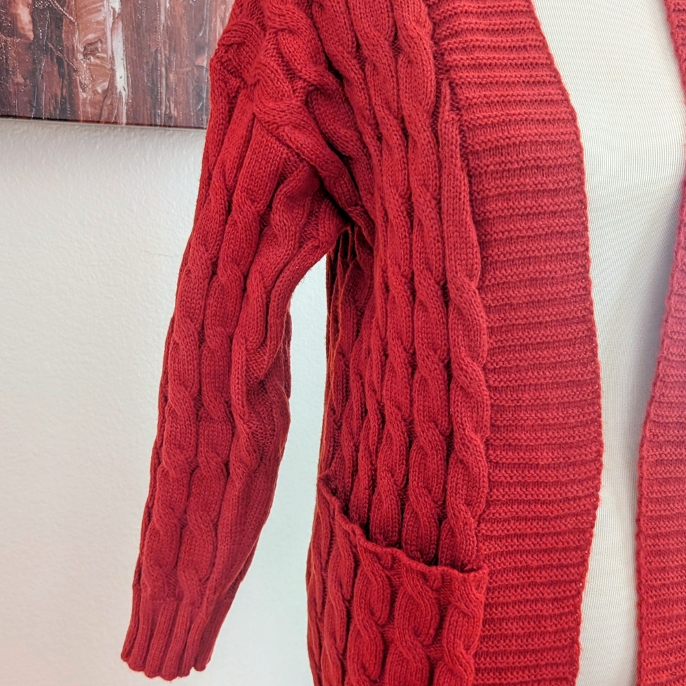 Elegant Red Open Front Cardigan - Picture 2 of 3